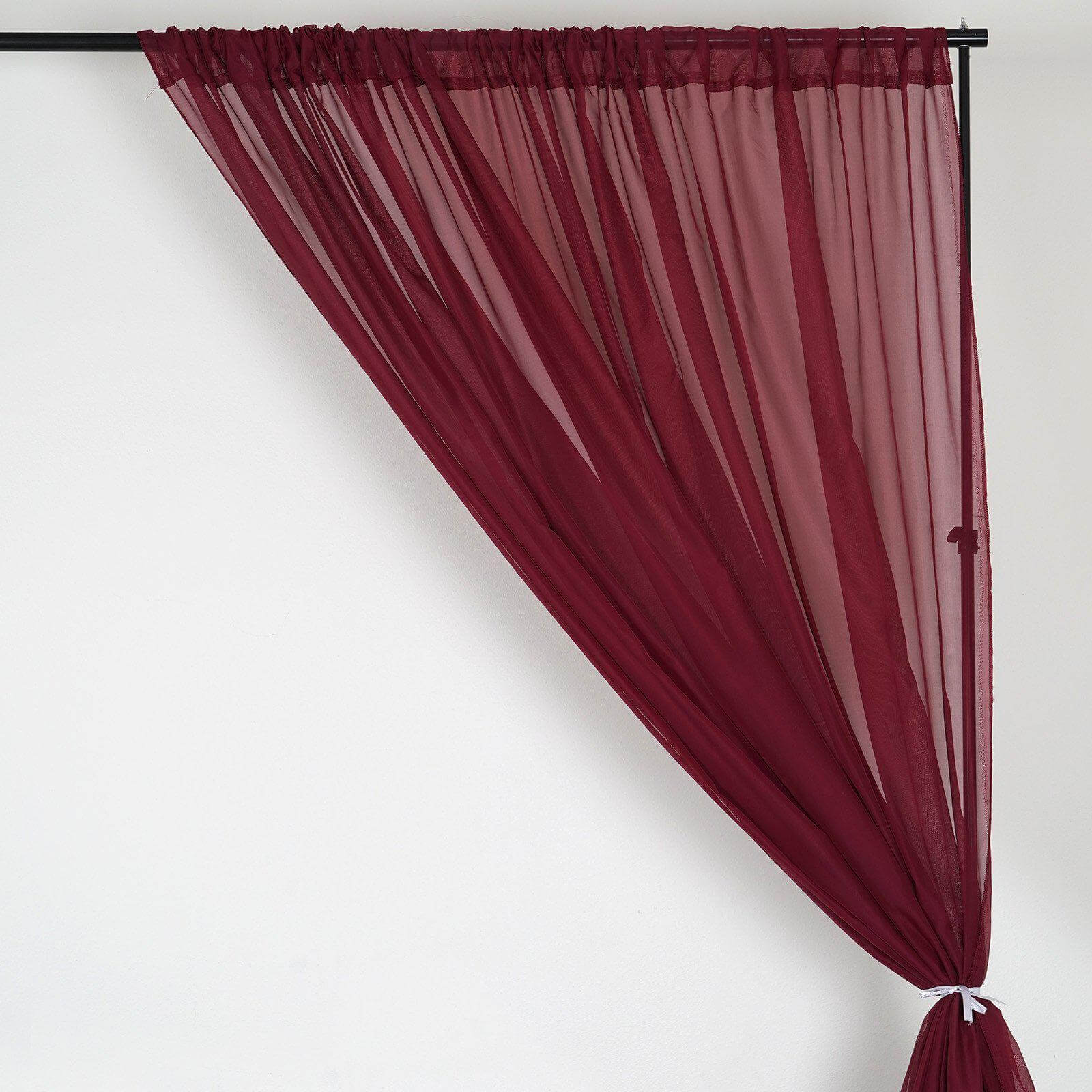 2 Pack Burgundy Sheer Chiffon Event Curtain Drapes, Durable Flame Resistant Premium Organza Backdrop Event Panels With Rod Pockets - 10ftx10ft