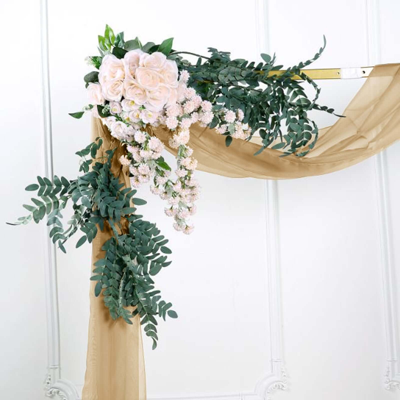 18ft Champagne Sheer Organza Wedding Arch Drapery Fabric, Window Scarf Valance