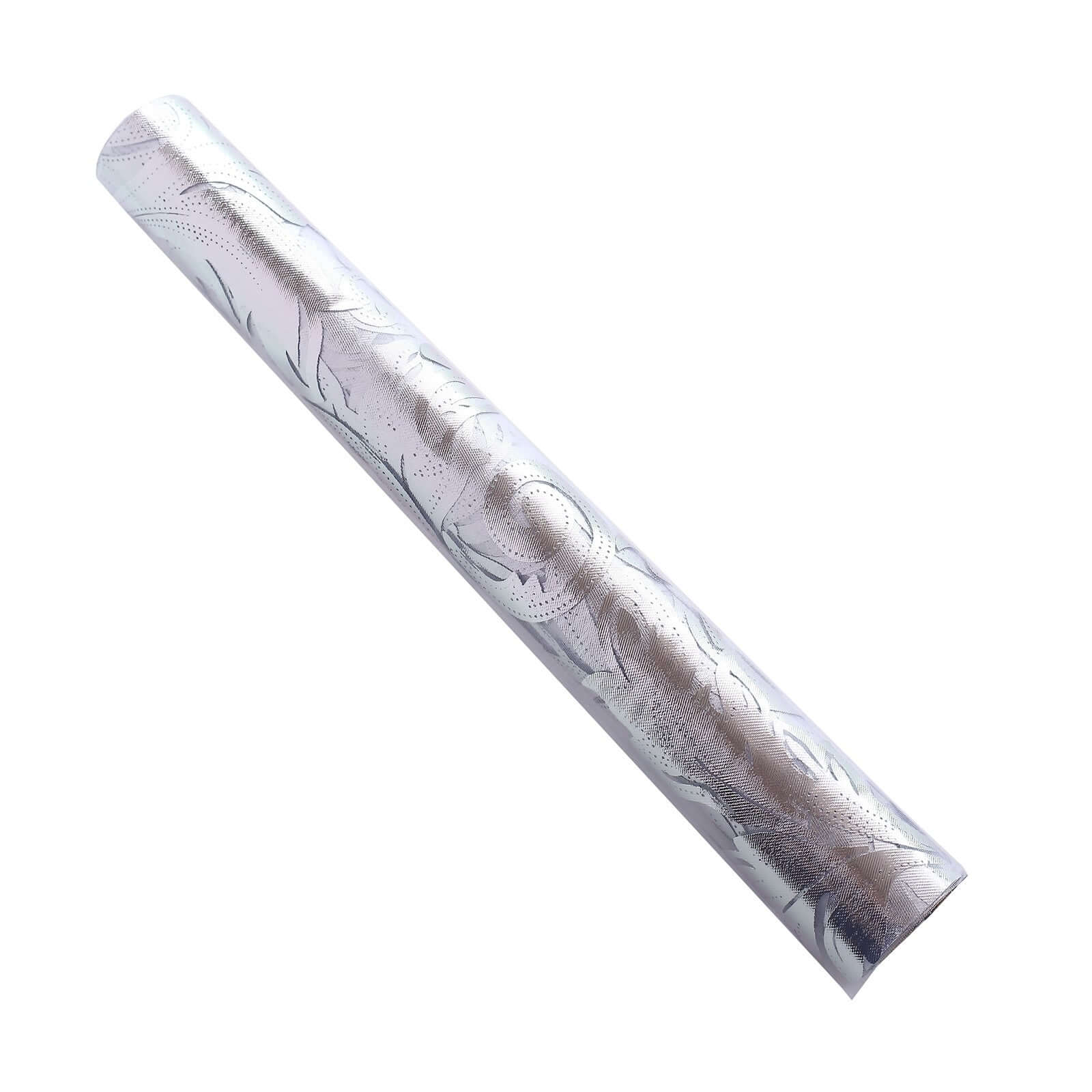 Sheer Organza 12"x108" Table Runner Roll Metallic Silver Foil Floral Swirl Design - Disposable Stylish Event Decoration