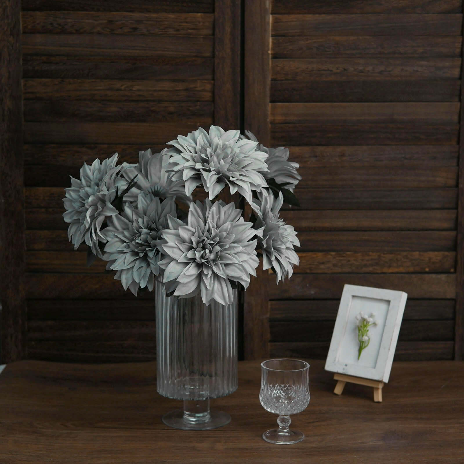 2 Bouquets 20" Silver Artificial Silk Dahlia Flower Spray Bushes
