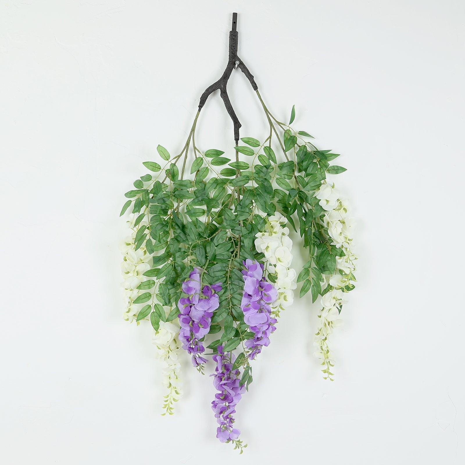 55" Cream Purple Artificial Silk Wisteria Vine Round Hanging Canopy, Draping Garland Flower Chandelier With Interchangeable Branches