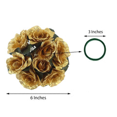 4 Pack 3" Gold Artificial Silk Rose Flower Candle Ring Wreaths
