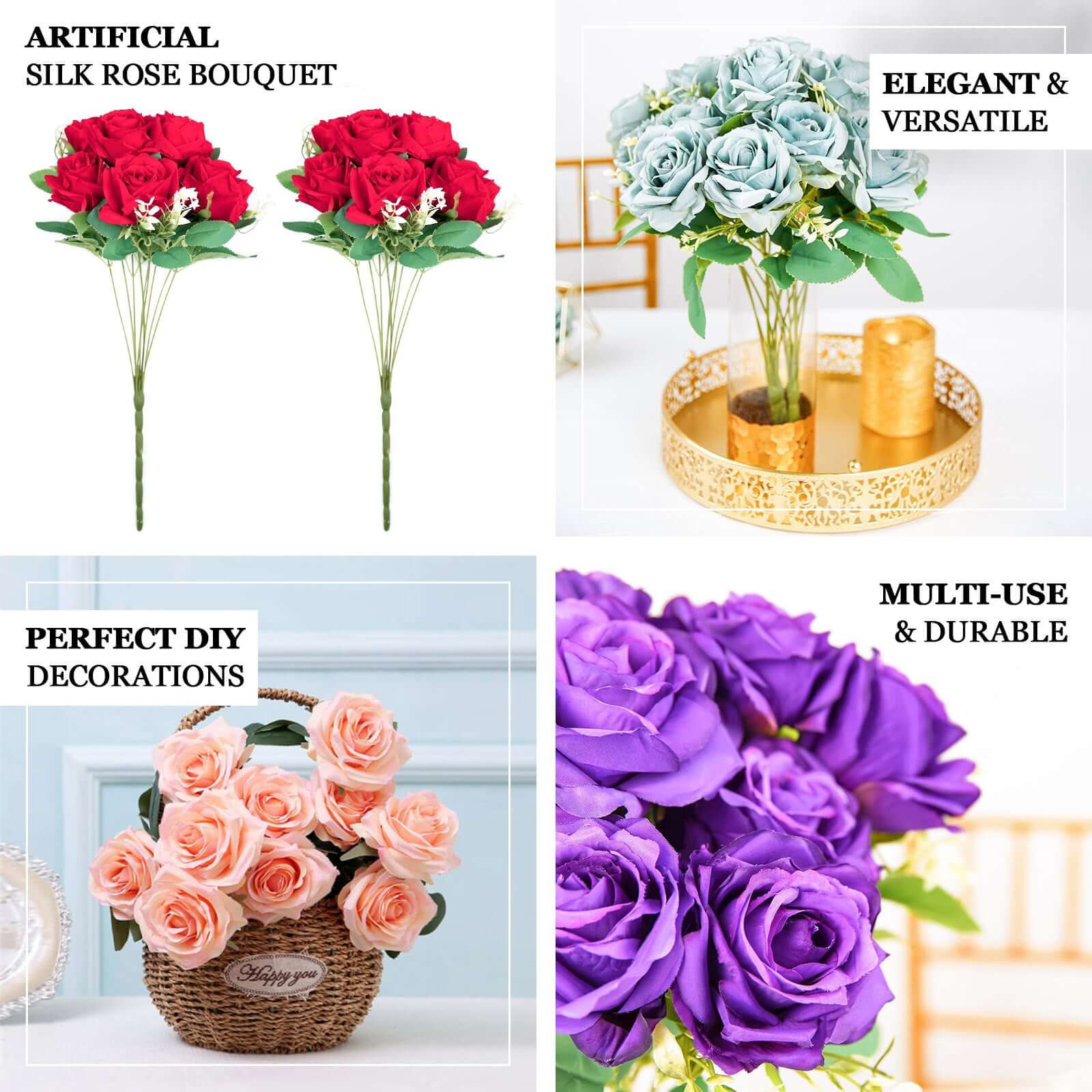 2 Bushes 18" Real Touch Navy Blue Artificial Rose Flower Bouquet, Silk Long Stem Flower Arrangements