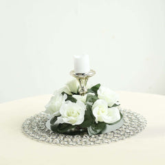 4 Pack 3" Ivory Artificial Silk Rose Flower Candle Ring Wreaths
