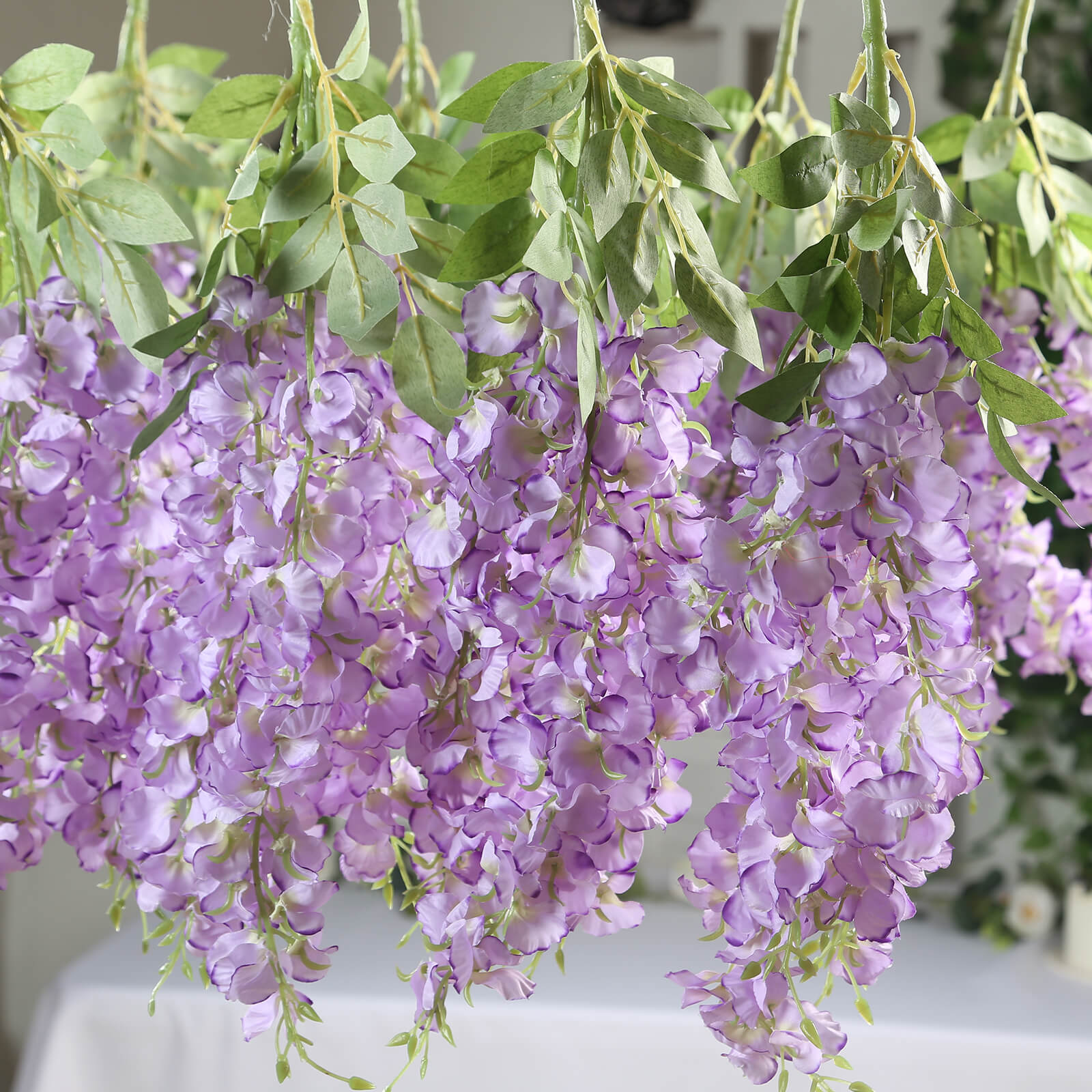 6 Pack Purple Silk Wisteria Vines Hanging Plants, Long Artificial Flowers Bushes - 4 Full Strands in 1 Bush - 21"