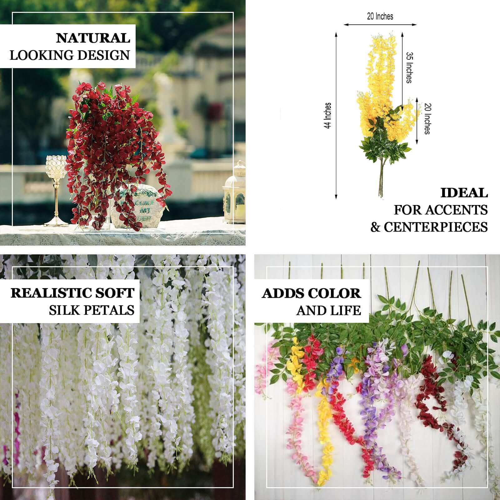 5 Pack 44" Silk Hanging Wisteria Flower Garland Vines in Lavender Lilac, 3 Strands in 1 Bush