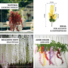 5 Pack 44" Silk Hanging Wisteria Flower Garland Vines in Lavender Lilac, 3 Strands in 1 Bush