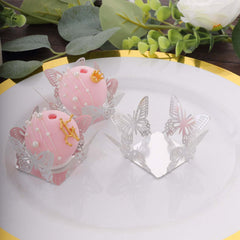 50-Pack Mini Paper Truffle Cup Liners Butterfly Square Design Metallic Silver - 225GSM Cupcake Tray Wrappers 4"