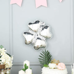10 Pack 15" Shiny Silver Four Leaf Clover Shaped Mylar Foil Balloons
