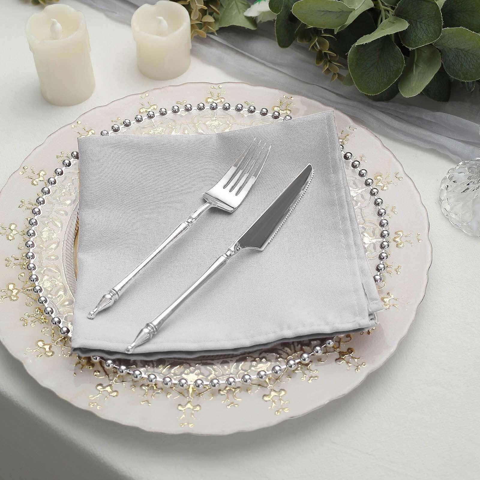 5 Pack Polyester 17"x17" Napkins Silver - Durable & Wrinkle Resistant Dinner Napkins
