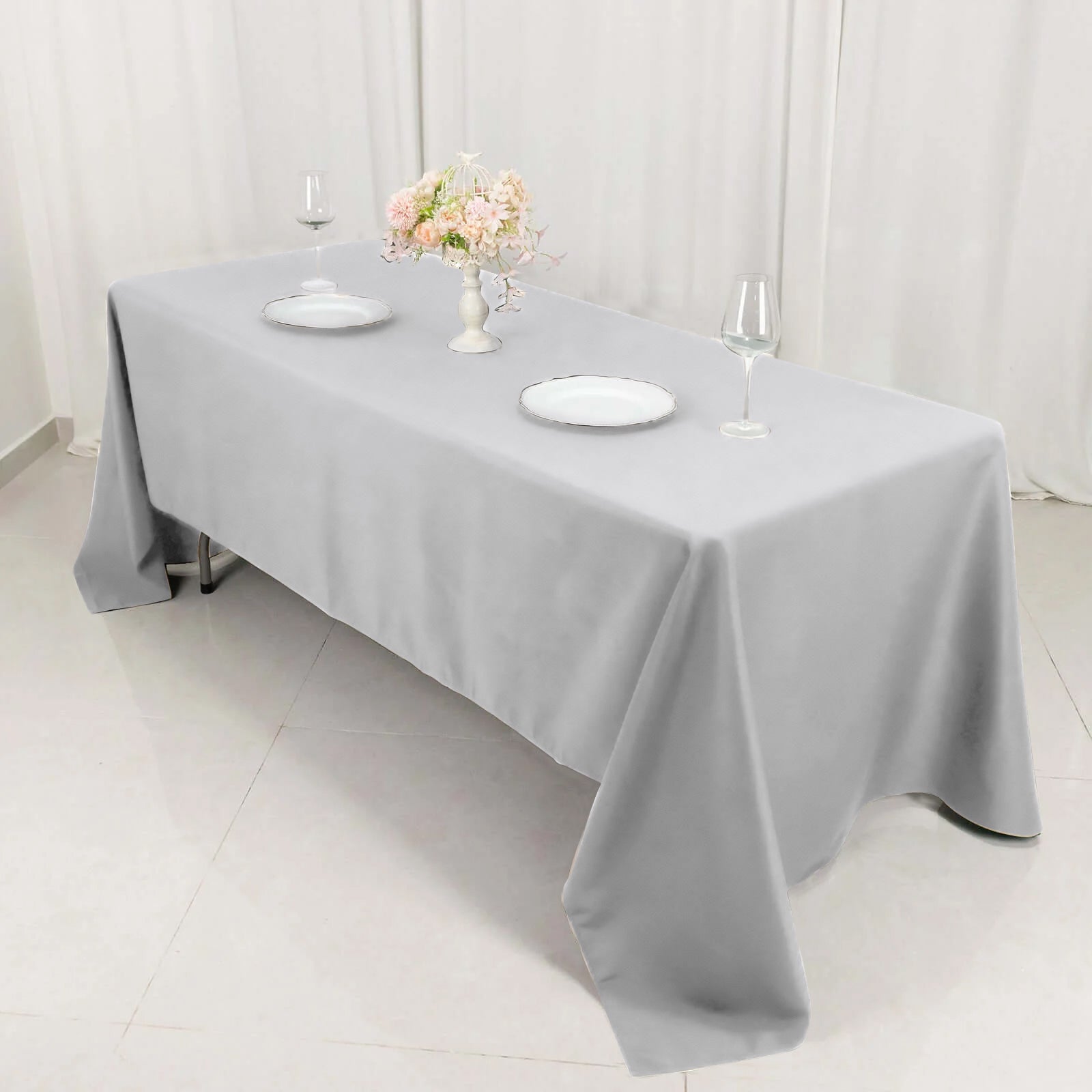 Premium Polyester 60"x126" Rectangle Tablecloth Silver - Stain-Resistant 220GSM Finish Table Cover