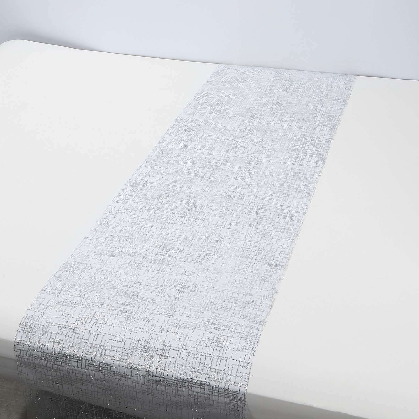 Mesh 11"x108" Table Runner Metallic Silver - Glitter Design for Convenient Event Decoration