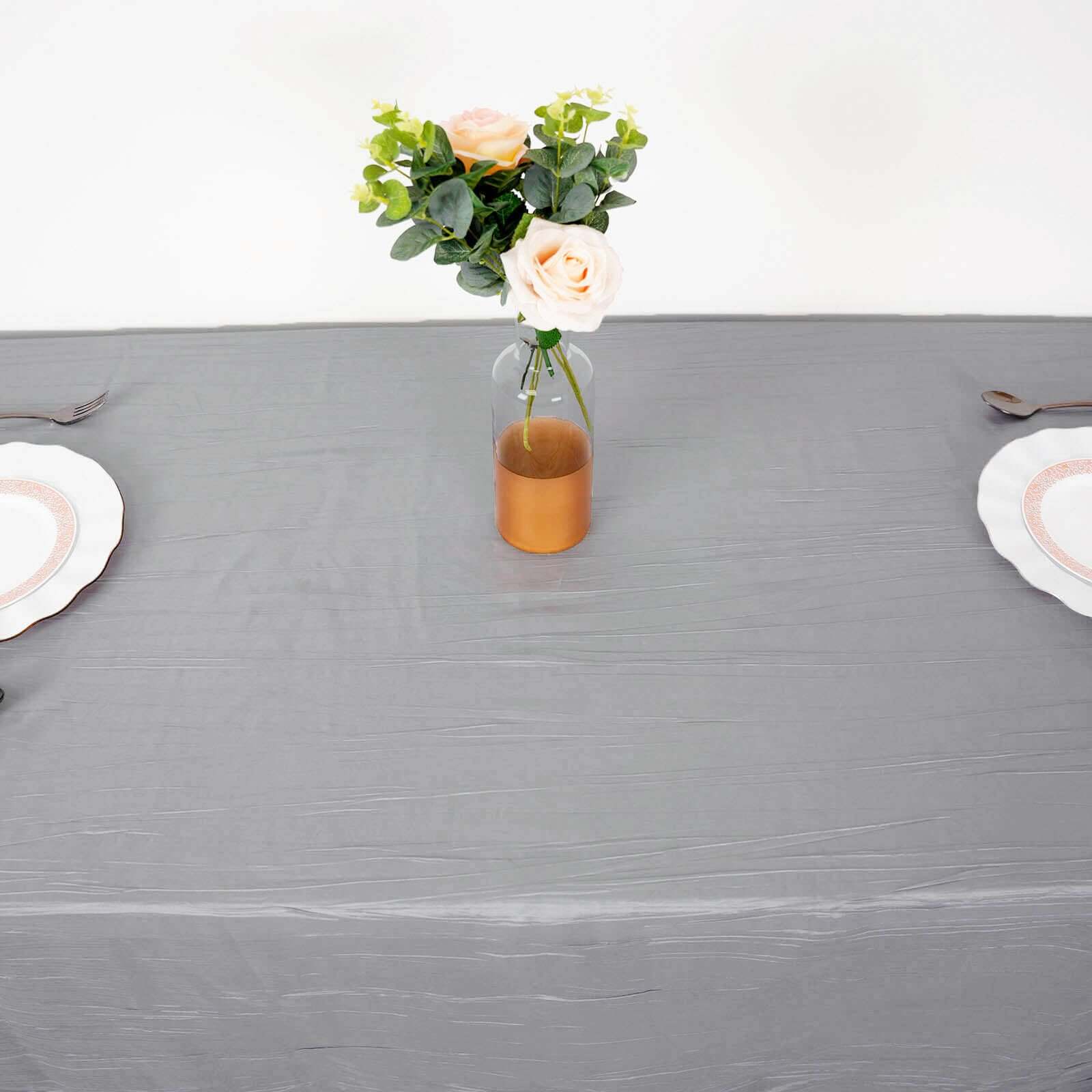 Taffeta 90"x132" Rectangle Tablecloth Silver - Seamless Accordion Crinkle Table Cover