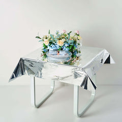 Metallic Foil Tablecloth Square Silver - Stylish Disposable Party Cover 50"x50"
