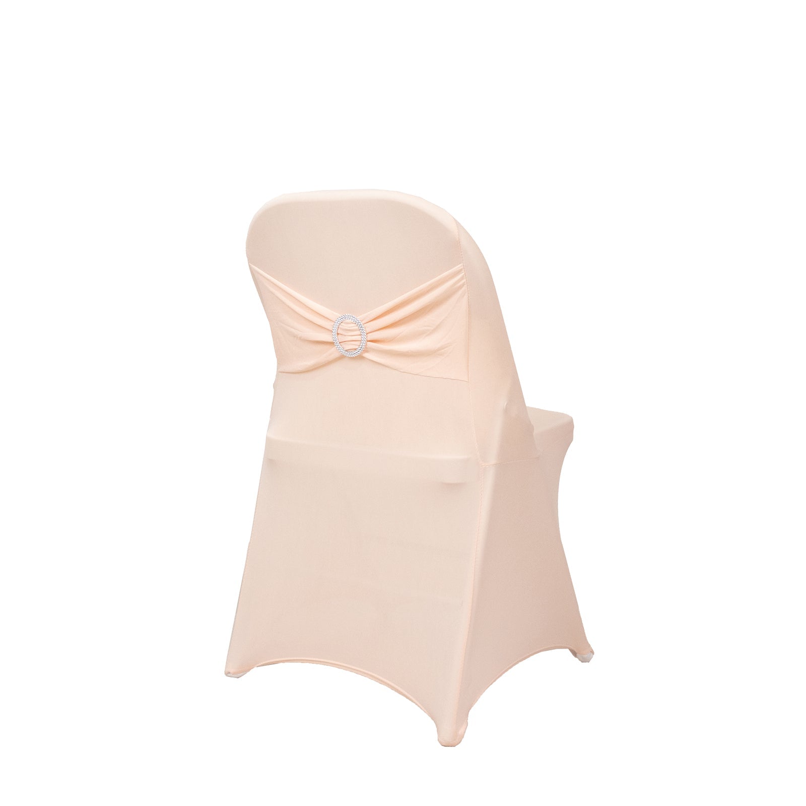 Stretch Spandex Chair Cover Blush for Folding Chairs - Secure Fit Slipcover with Silver Rhinestone Buckled Sash Band