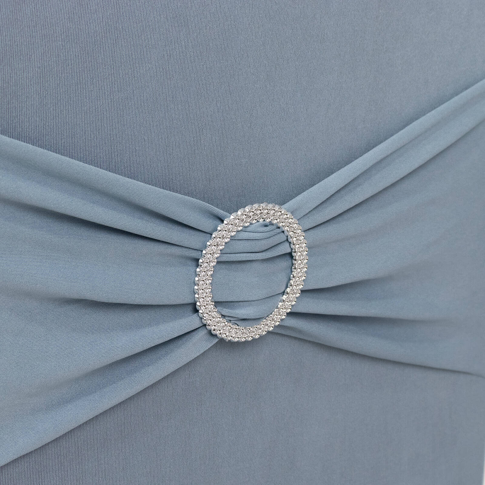Spandex Chair Cover with Dusty Blue Rhinestone Buckled Sash Band Blush - Stretch Fitted Slipcover