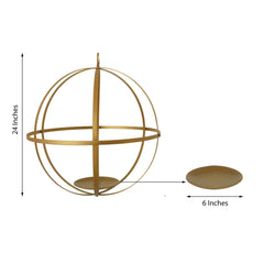 Hanging Sphere Candle Holder Gold Wrought Iron Event Display Accent - Centerpiece 24"