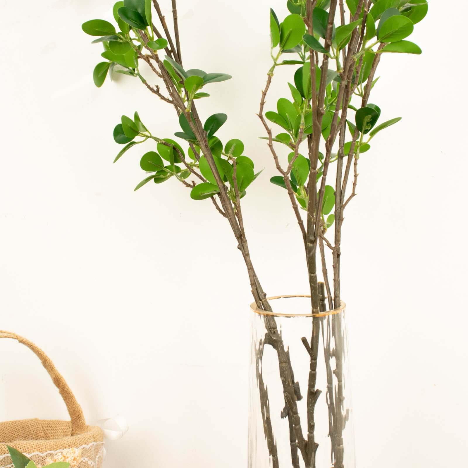 3 Pack 43" Artificial Green Petal Branches Leaf Spray, Faux Leaf Branches