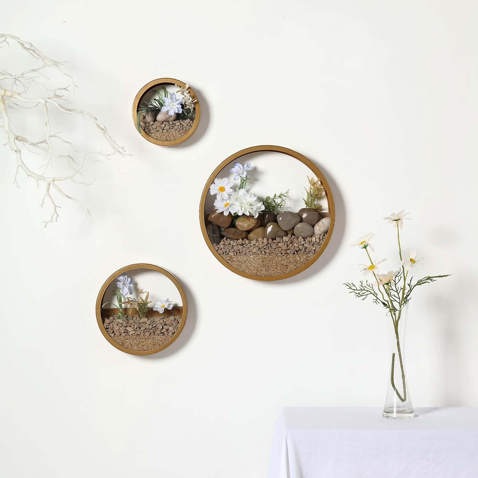 Set of 3 Gold Half Moon Wall Planters, Round Metal Wall Hanging Planter, Modern Indoor Outdoor Terrarium - 6",8",12"