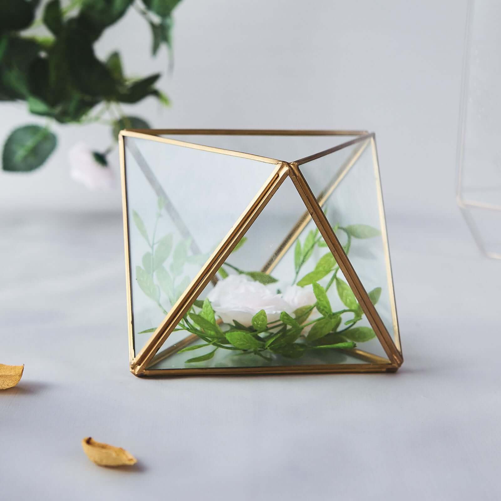 Glass Terrarium Hanging Diamond Prism Design Metal Gold - Geometric Holder for Air Plants & Displays 9"