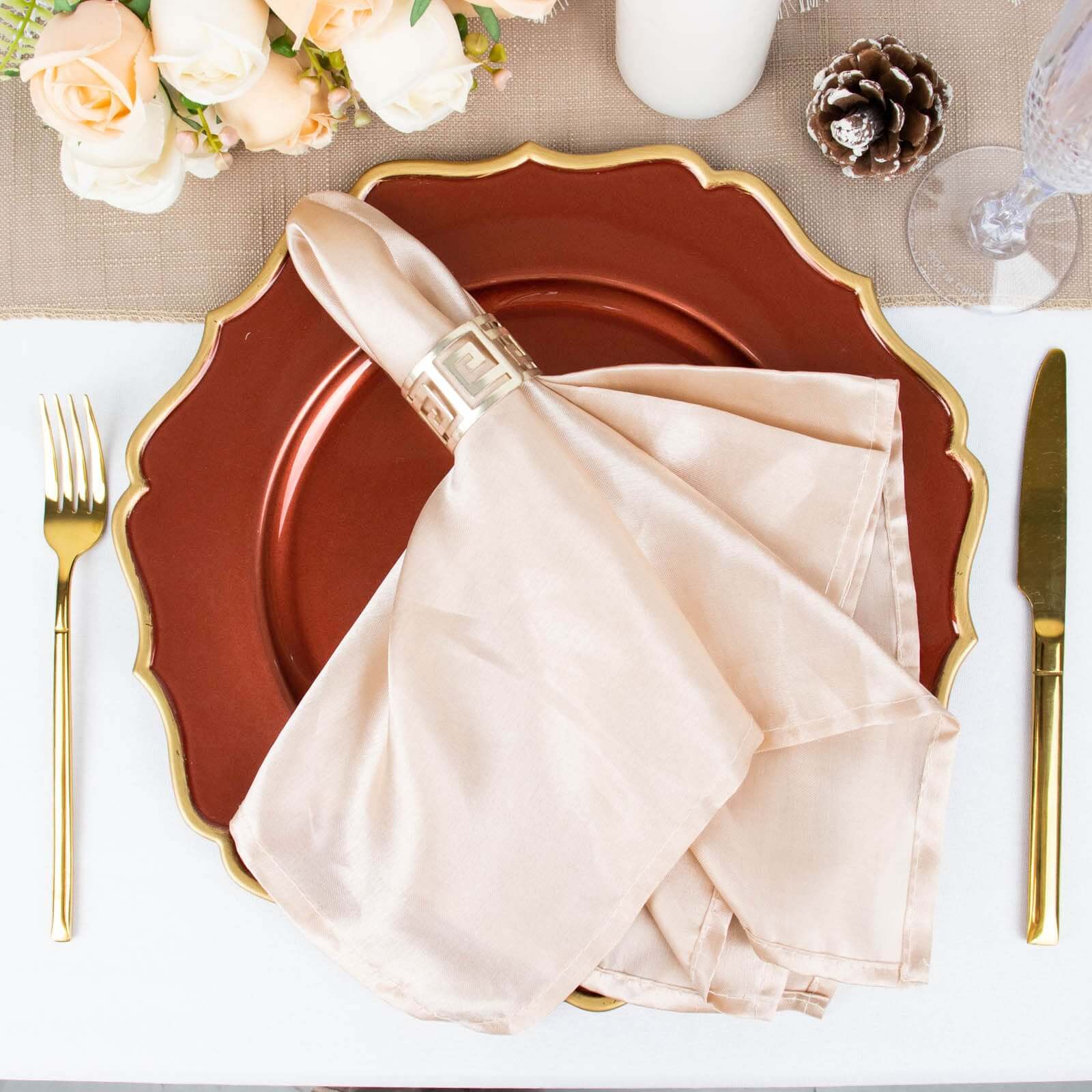 6-Pack Acrylic Round Charger Plates 13" in Terracotta (Rust) with Gold Scalloped Rim, Decorative Dinner Party Plastic Charger Tableware