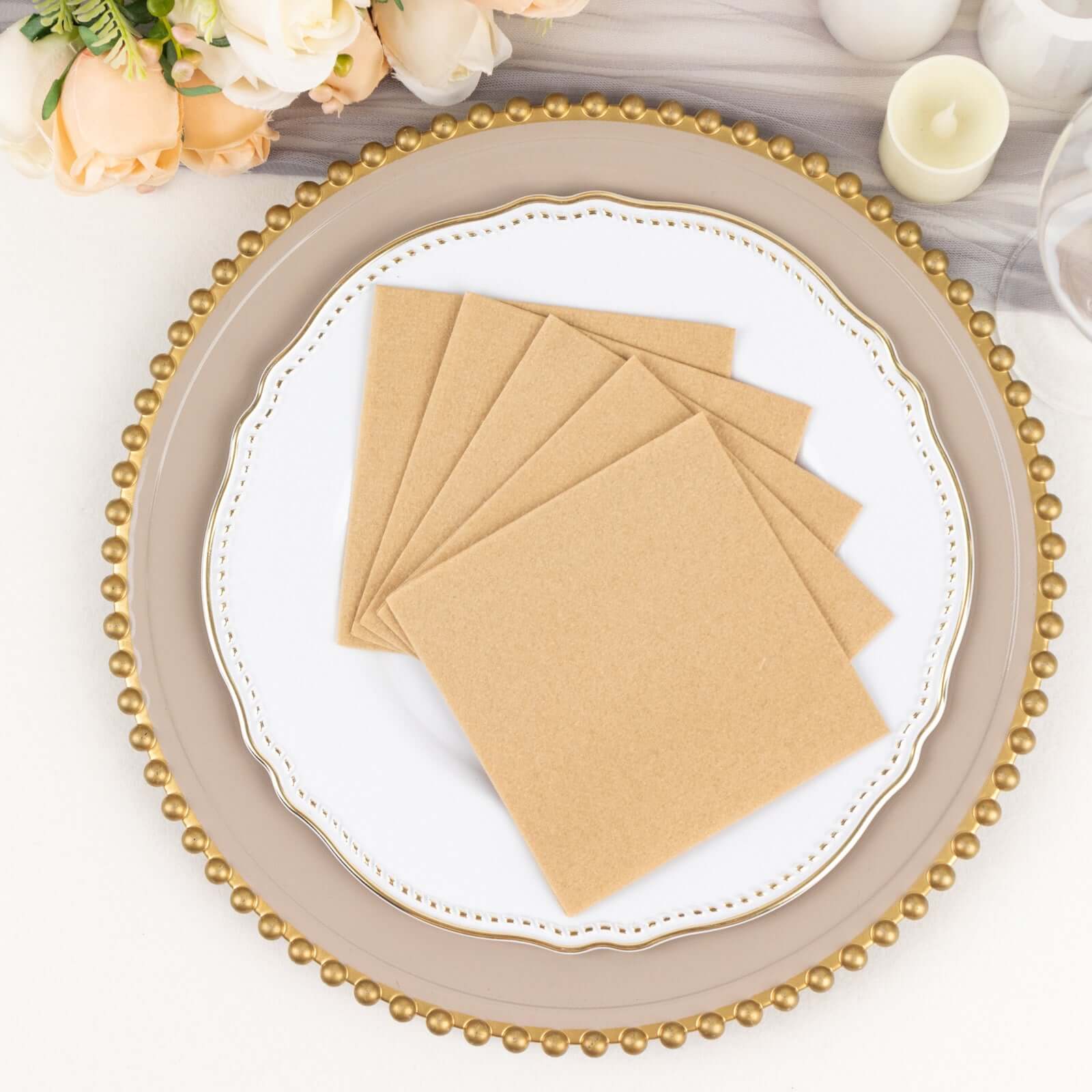 20-Pack Paper Linen-Like Cocktail Napkins Natural - Disposable 5"x5" Airlaid Soft Napkins