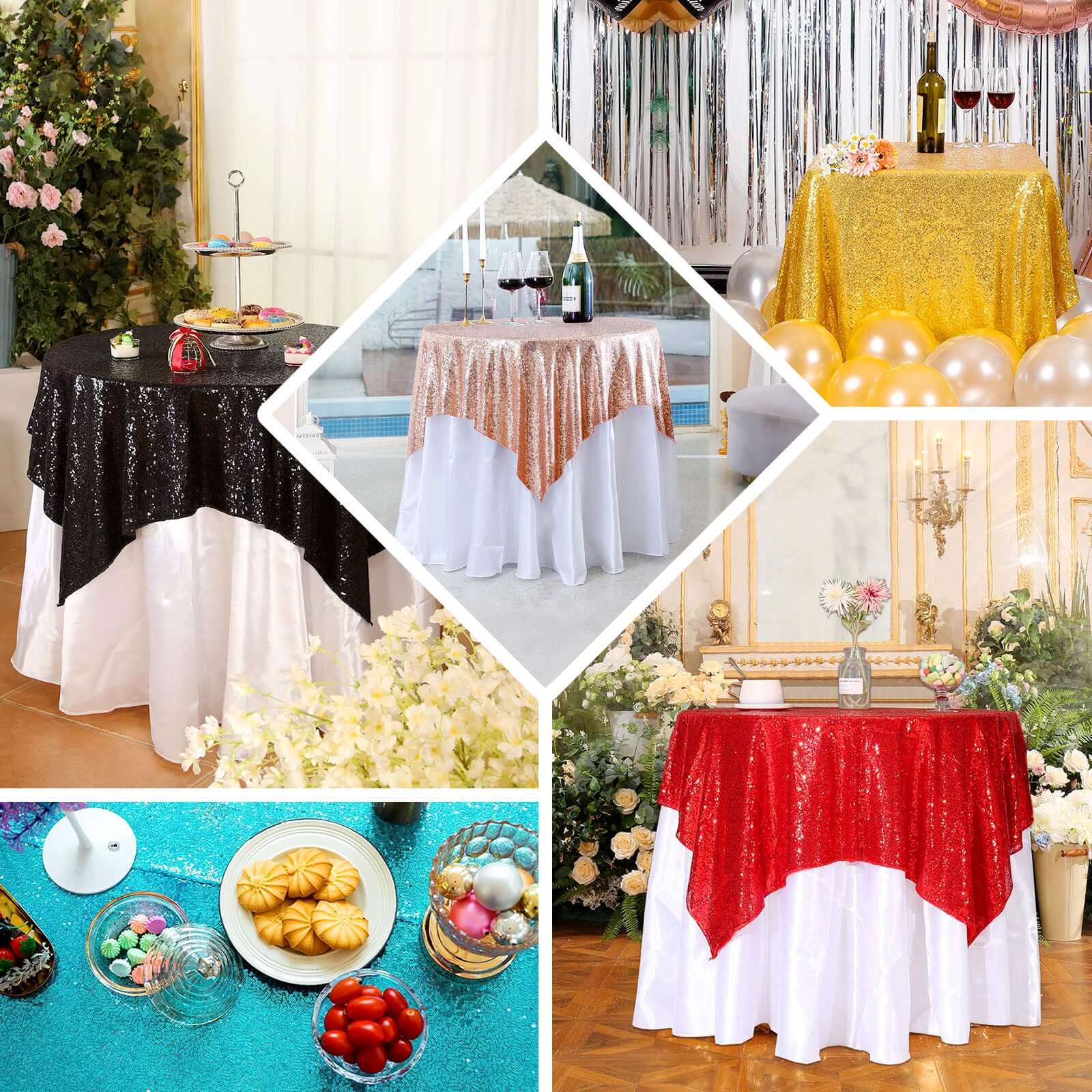 54"x54" Navy Blue Sequin Square Tablecloth