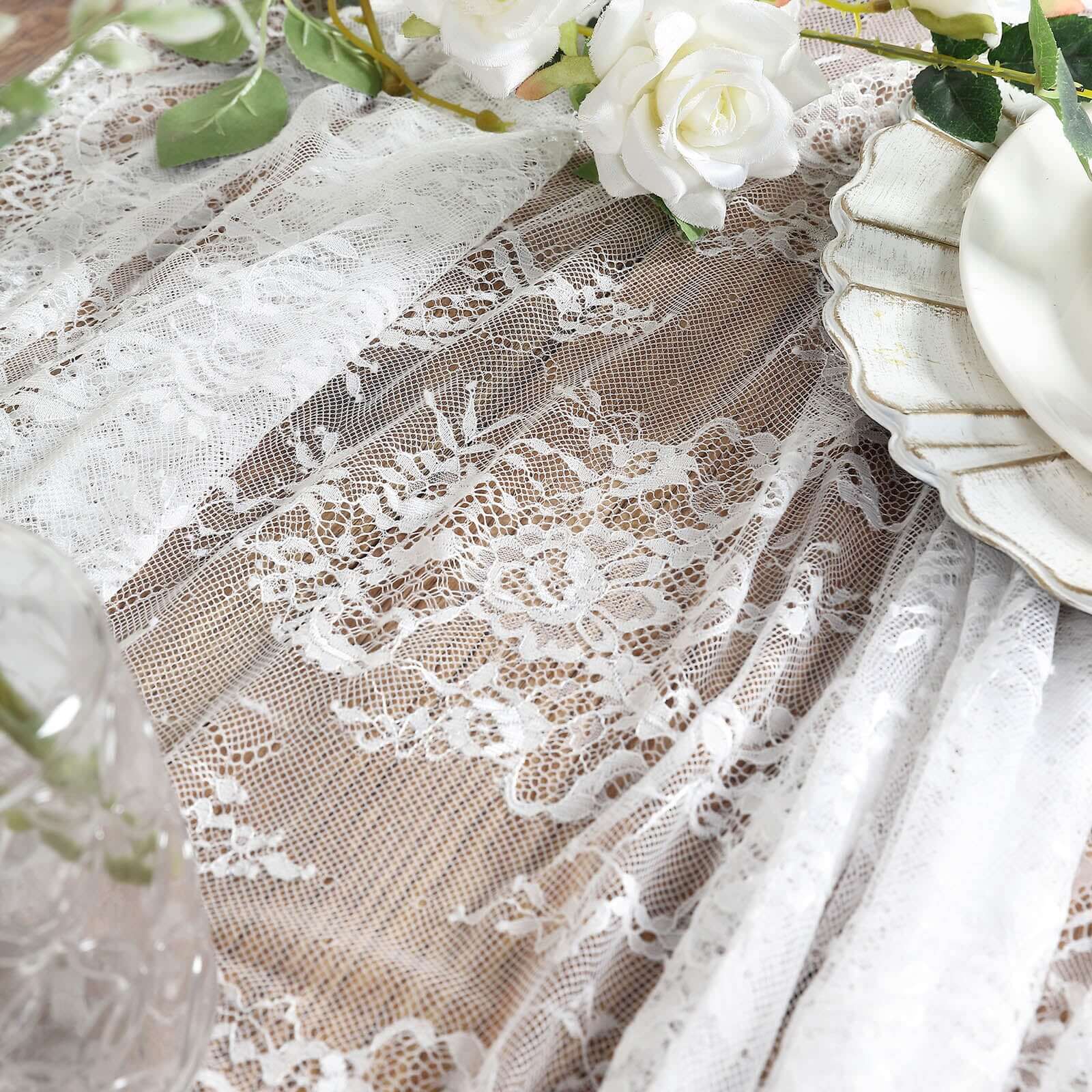 Lace 60"x120" Rectangle Tablecloth White - Vintage Lace Design with Scalloped Frill Edges for Refined Occasions