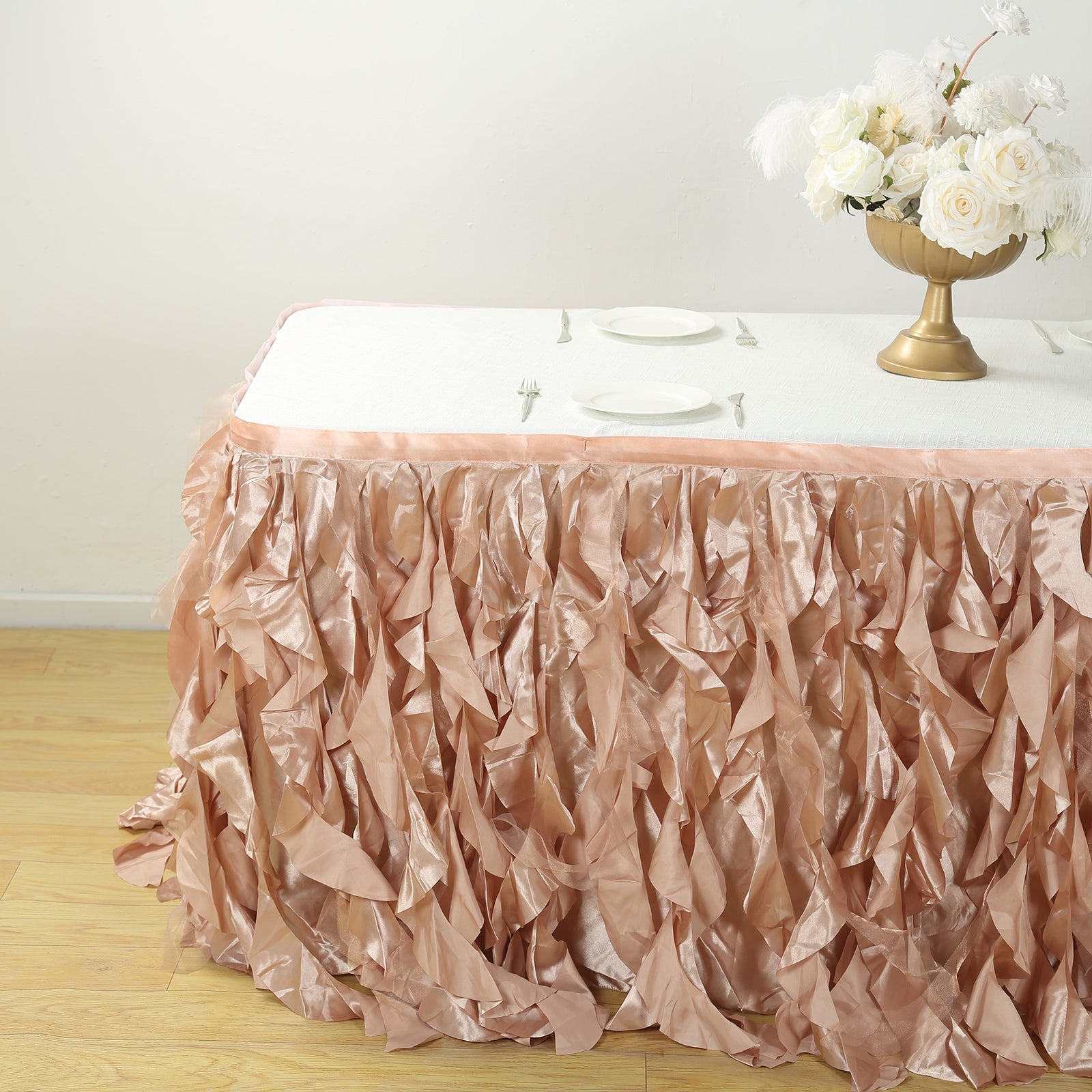 Taffeta 14ft Table Skirt Nude - Cascading Curly Willow Style Table Cover