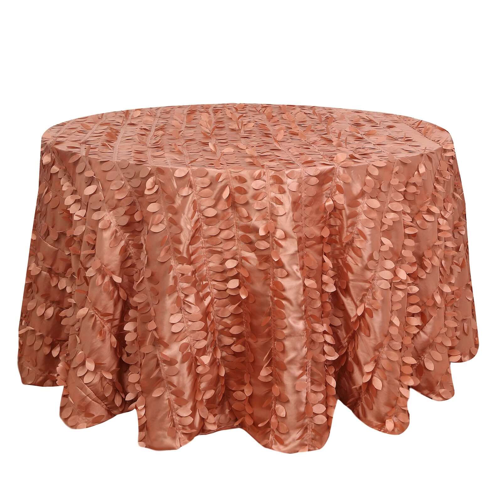 Taffeta 120" Round Tablecloth Terracotta (Rust) Leaf | 3D Leaf Petal Design Seamless Table Cover