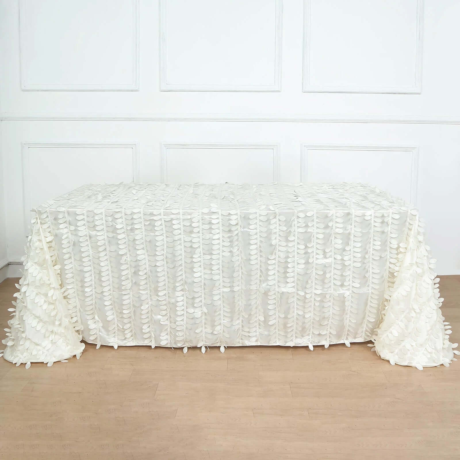 Taffeta 90"x132" Rectangle Tablecloth Ivory | 3D Leaf Petal Design Seamless Table Cover