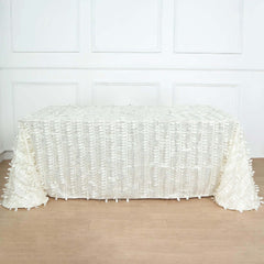 Taffeta 90"x132" Rectangle Tablecloth Ivory | 3D Leaf Petal Design Seamless Table Cover
