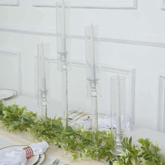 Set of 4 Crystal Glass Hurricane Taper Candle Holders, Decorative Tall Candle Stands Clear Cylinder Chimney Tubes 14", 18", 22", 26"