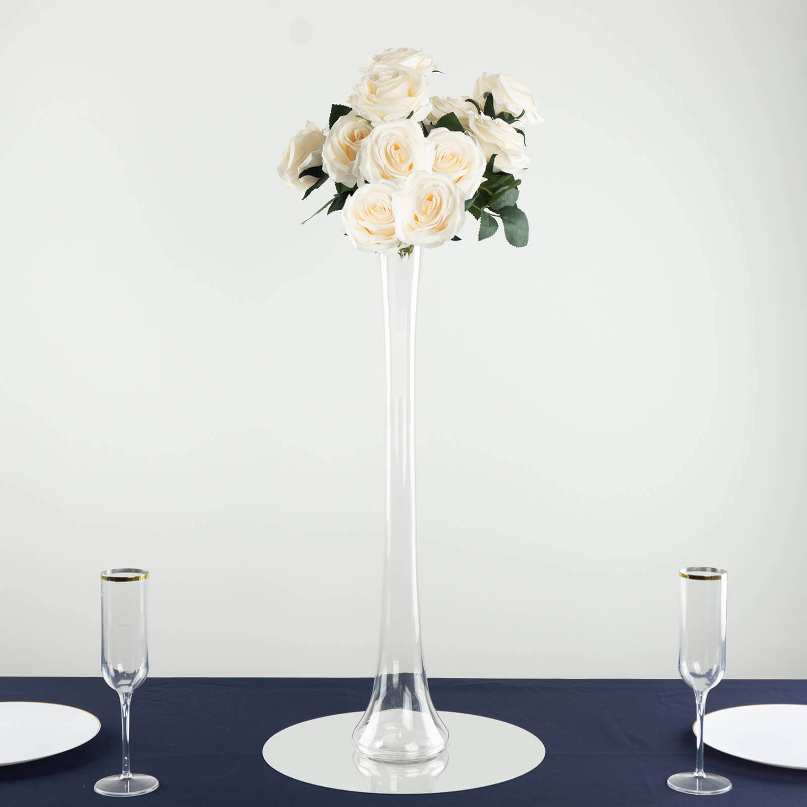6-Pack Glass Eiffel Tower Vases Clear with Round Base - Tall Skinny Flower Bud Wedding Centerpieces 24"