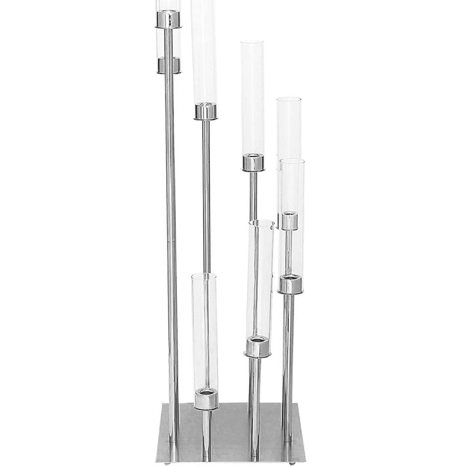 8 Arm Cluster Taper Candle Holder Silver - Stunning Large Candle Arragement With Clear Glass Shades for Grand Banquets & Celebrations 42"