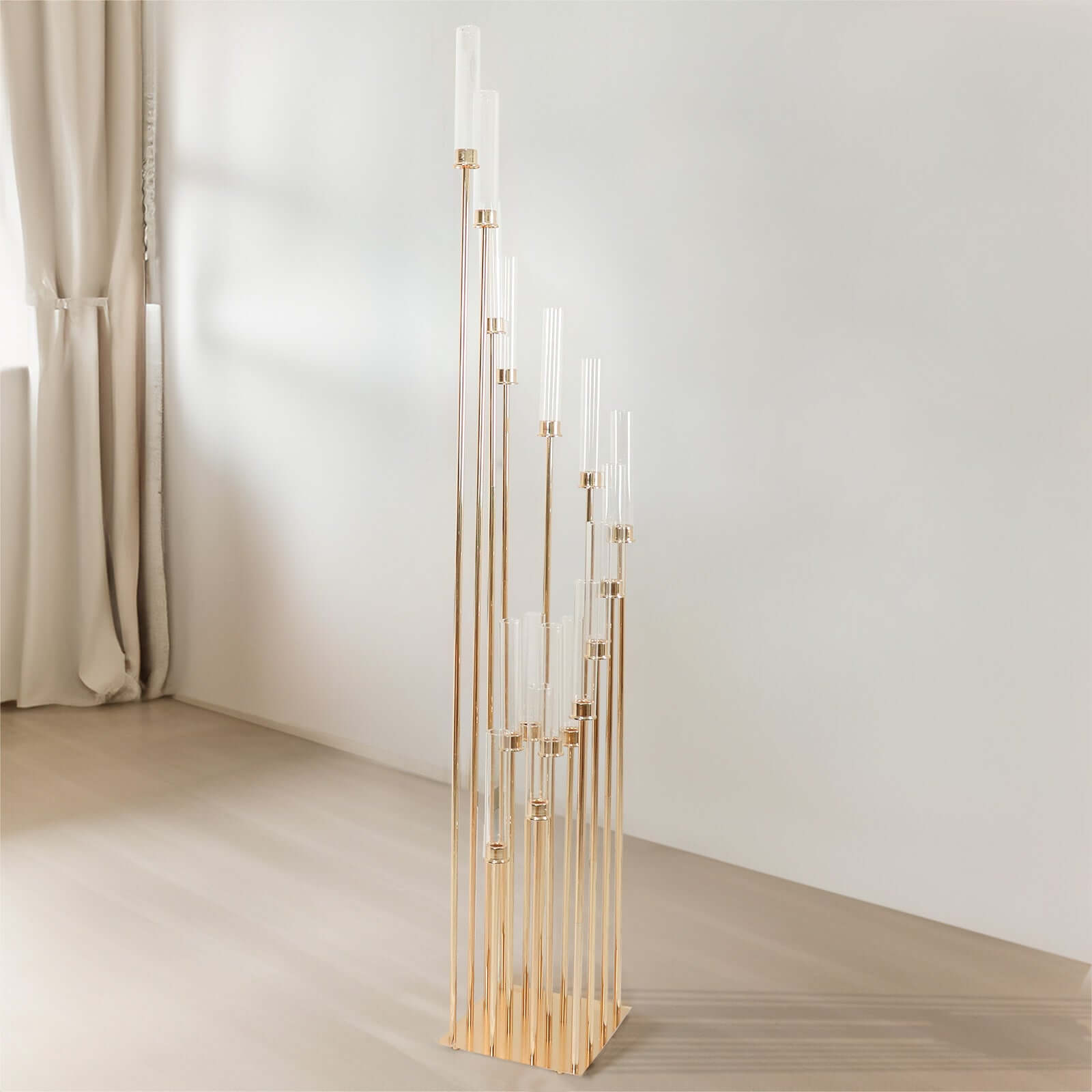 16-Arm Cluster Taper Candle Holder Gold with Clear Glass Shades - Stunning Large Candle Display for Venues 78"