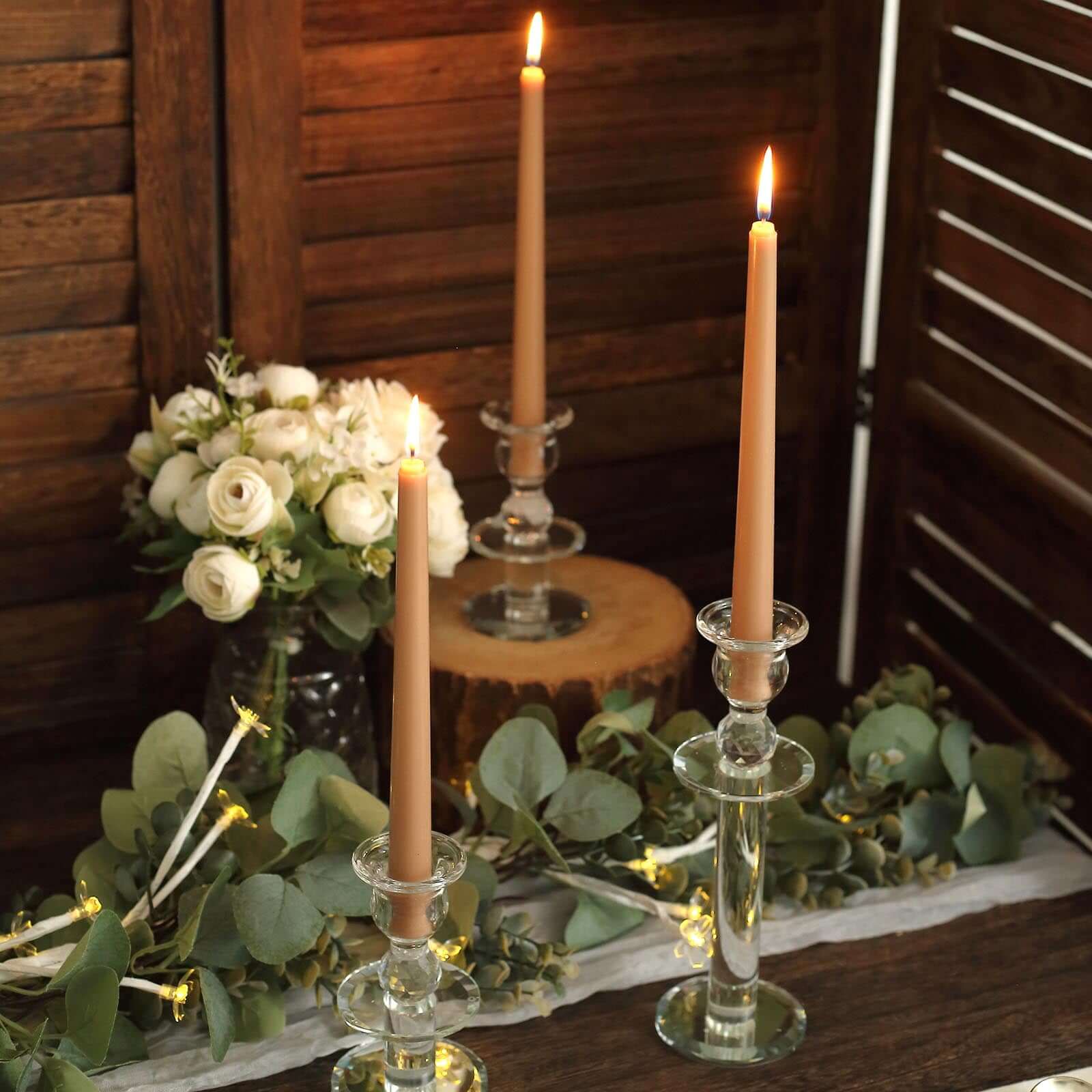 12-Pack Taper Candles Premium Wax Design Beige - Unscented Candles for Upscale Settings 10"
