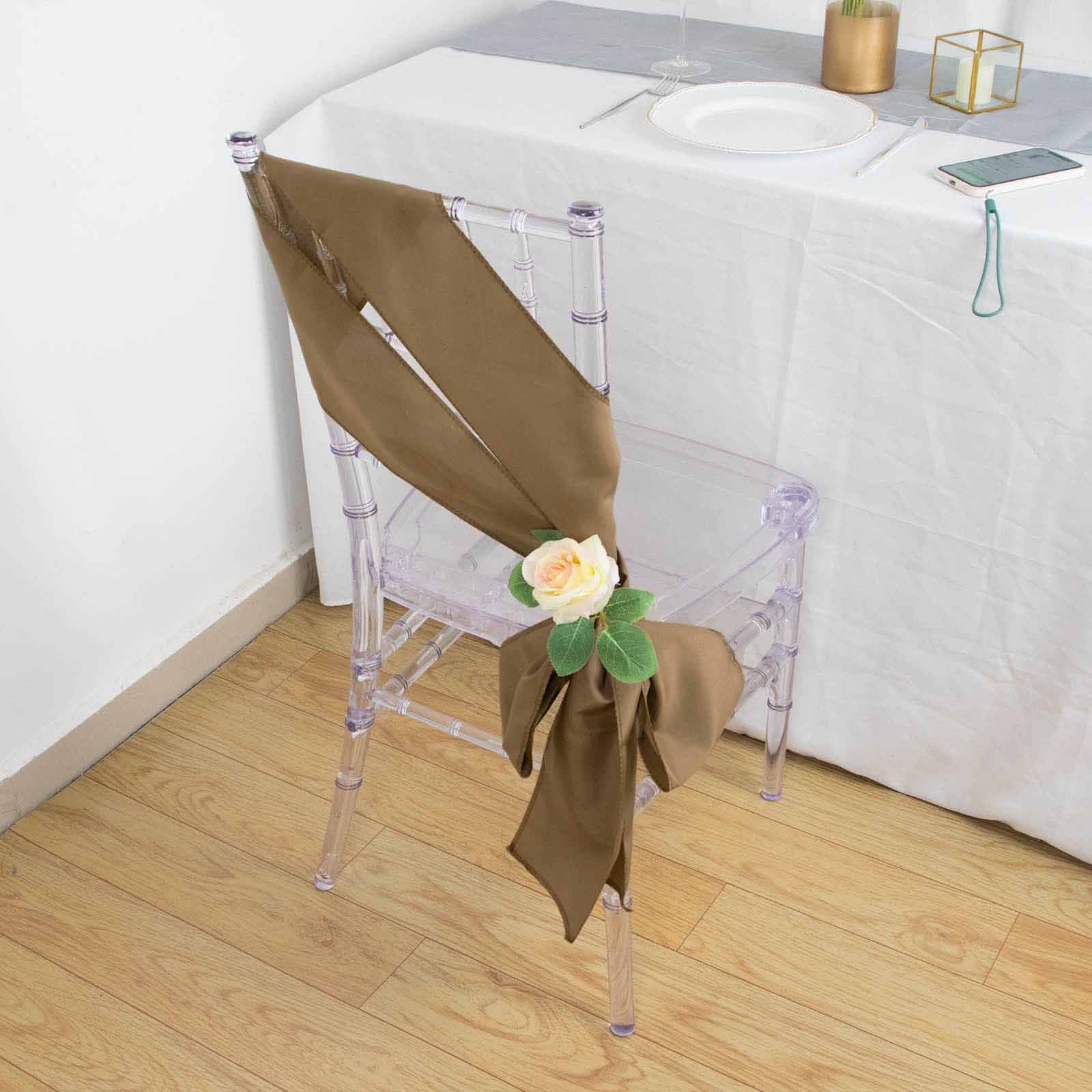 5 Pack Polyester Chair Sashes Taupe 6"x108"
