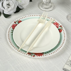 25-Pack Paper 9" Round Dinner Plates in Turquoise with Vintage Rose Flower Print - Disposable Plates for High Tea Gatherings & Romantic Celebrations