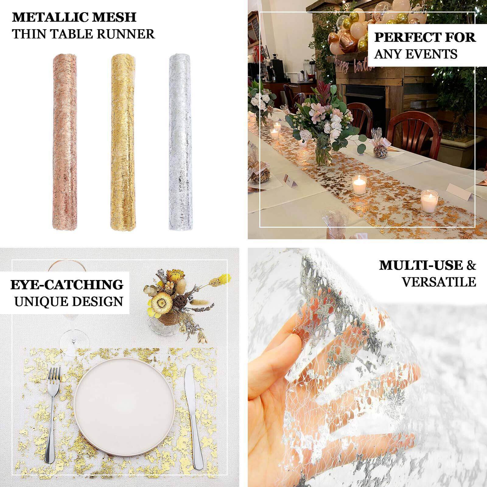 Mesh Polyester 108" Table Runner Roll Metallic Royal Blue - Distressed Foil Look Disposable Table Decor
