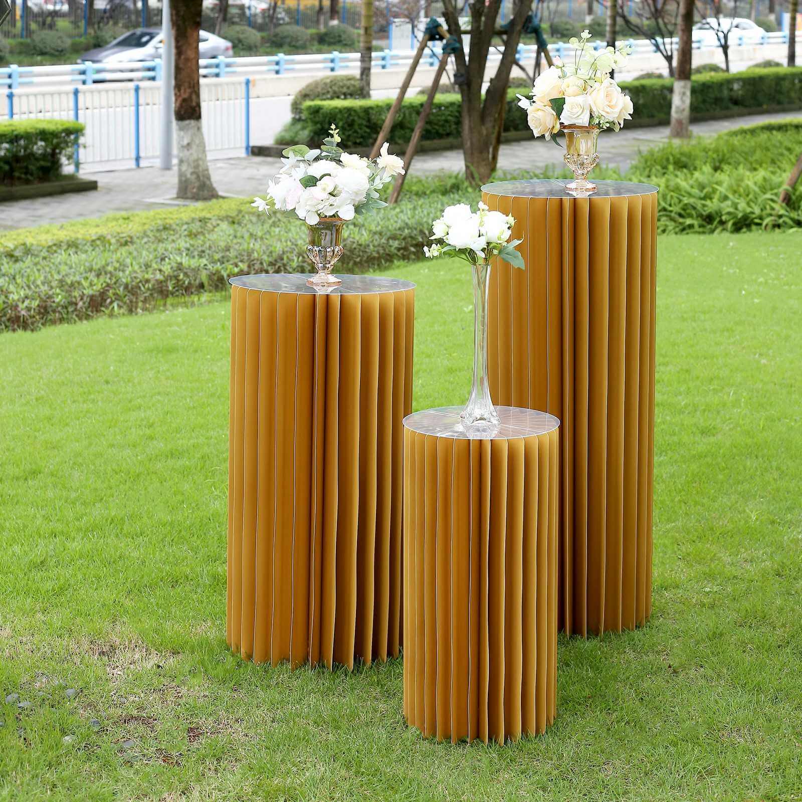 40" Gold Cylinder Display Column Stand, Pillar Pedestal Stand With Top Plate