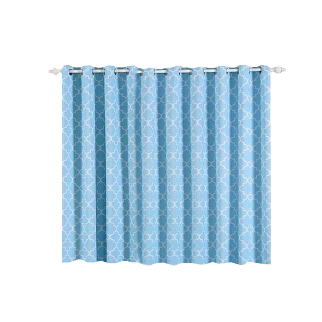 2 Pack Blue White Lattice Room Darkening Blackout Curtain Panels With Grommet, Designer Trellis Curtains 52"x64" - Clearance SALE