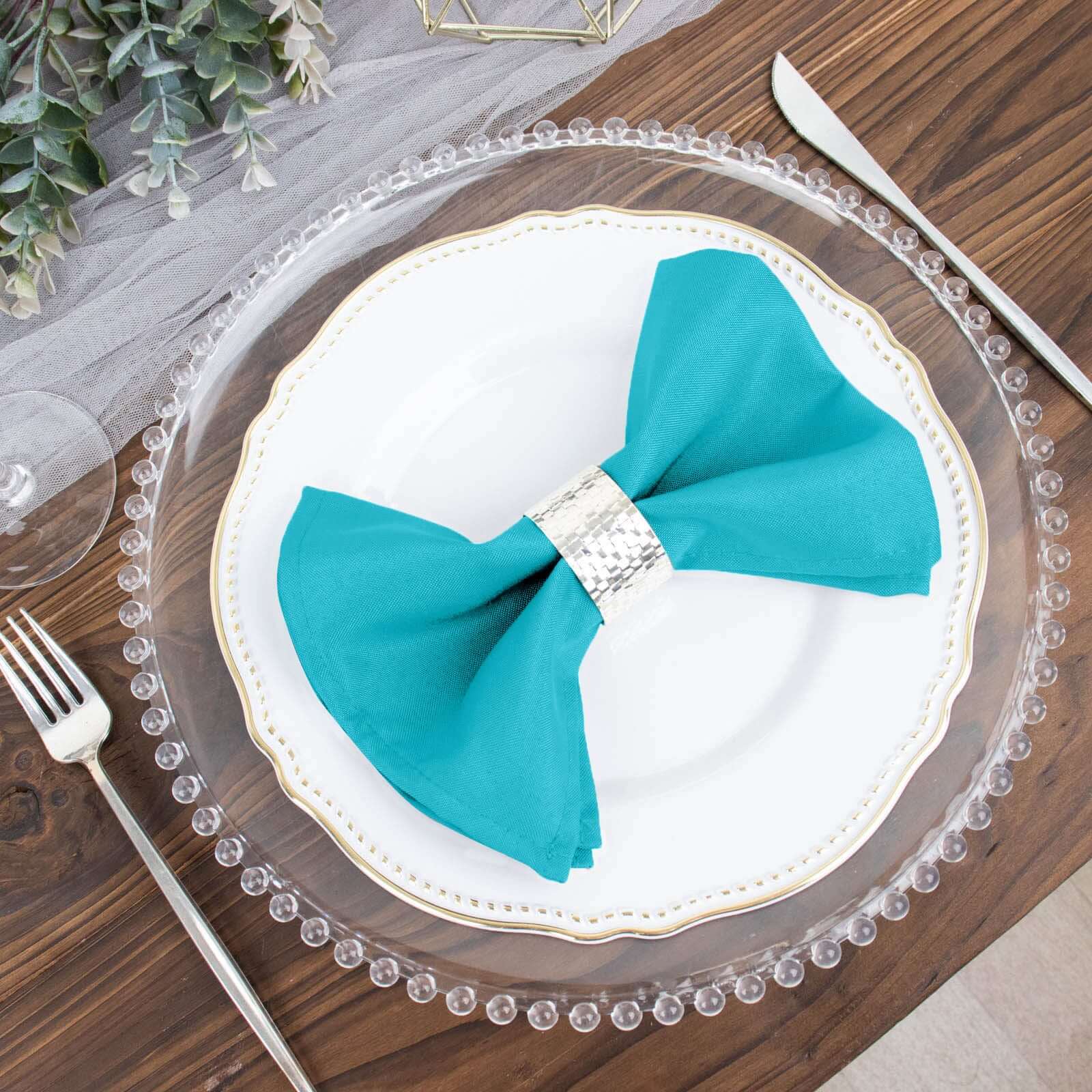 5 Pack Polyester 17"x17" Napkins Turquoise - Durable & Wrinkle Resistant Dinner Napkins