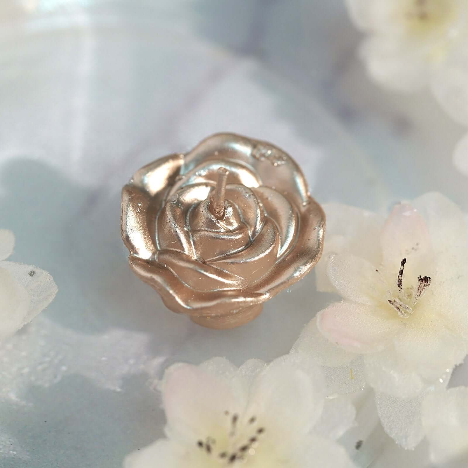 12-Pack Mini Floating Candles Rose Flower Design Rose Gold - Wedding Vase Fillers for Decor 1"