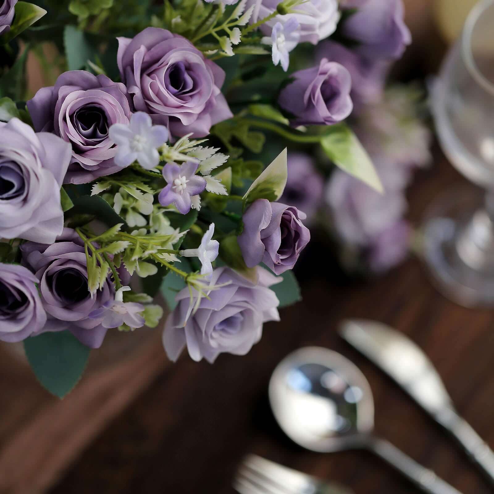 4 Bushes 12" Lavender Lilac Real Touch Artificial Silk Rose Flower Bouquet, Faux Bridal Flowers