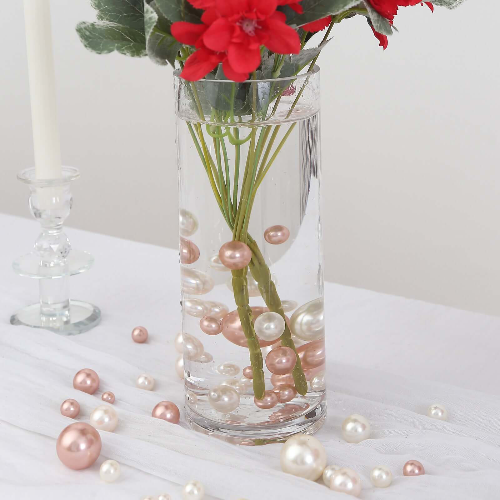 200Pcs Assorted Pearl Beads Vase Fillers in Rose Gold and Off White - Lustrous DIY Craft Bead Set