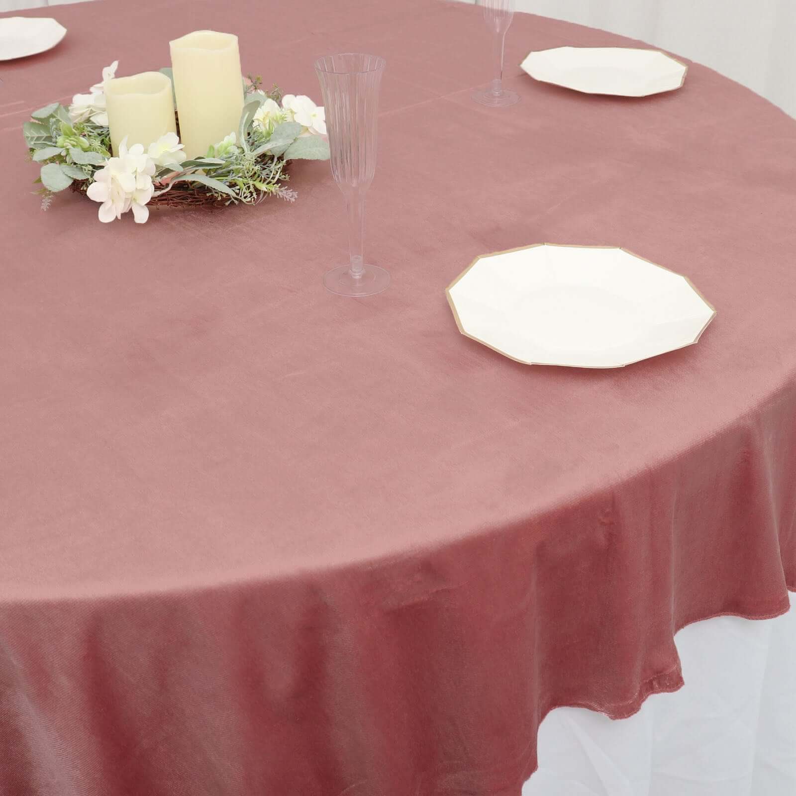 Velvet 72"x72" Table Overlay Square Tablecloth Dusty Rose - Premium Soft Finish Table Topper