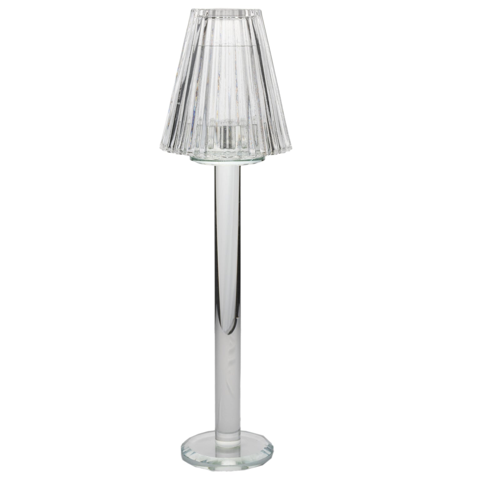 Set of 2 Clear Crystal Glass Candle Holders – 17" Elegant Ribbed Vintage Table Lamp Design