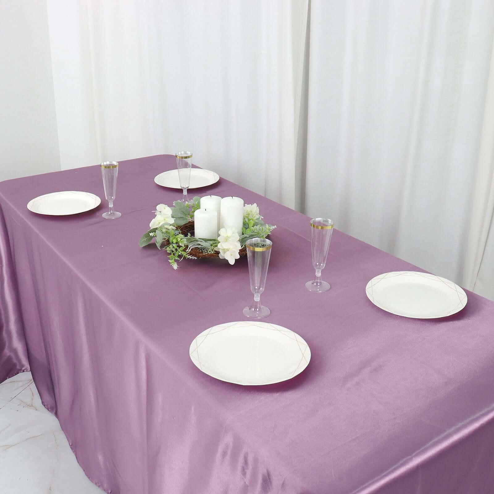 Satin Rectangular 90"x132" Tablecloth Violet Amethyst Satin - Seamless Table Cover