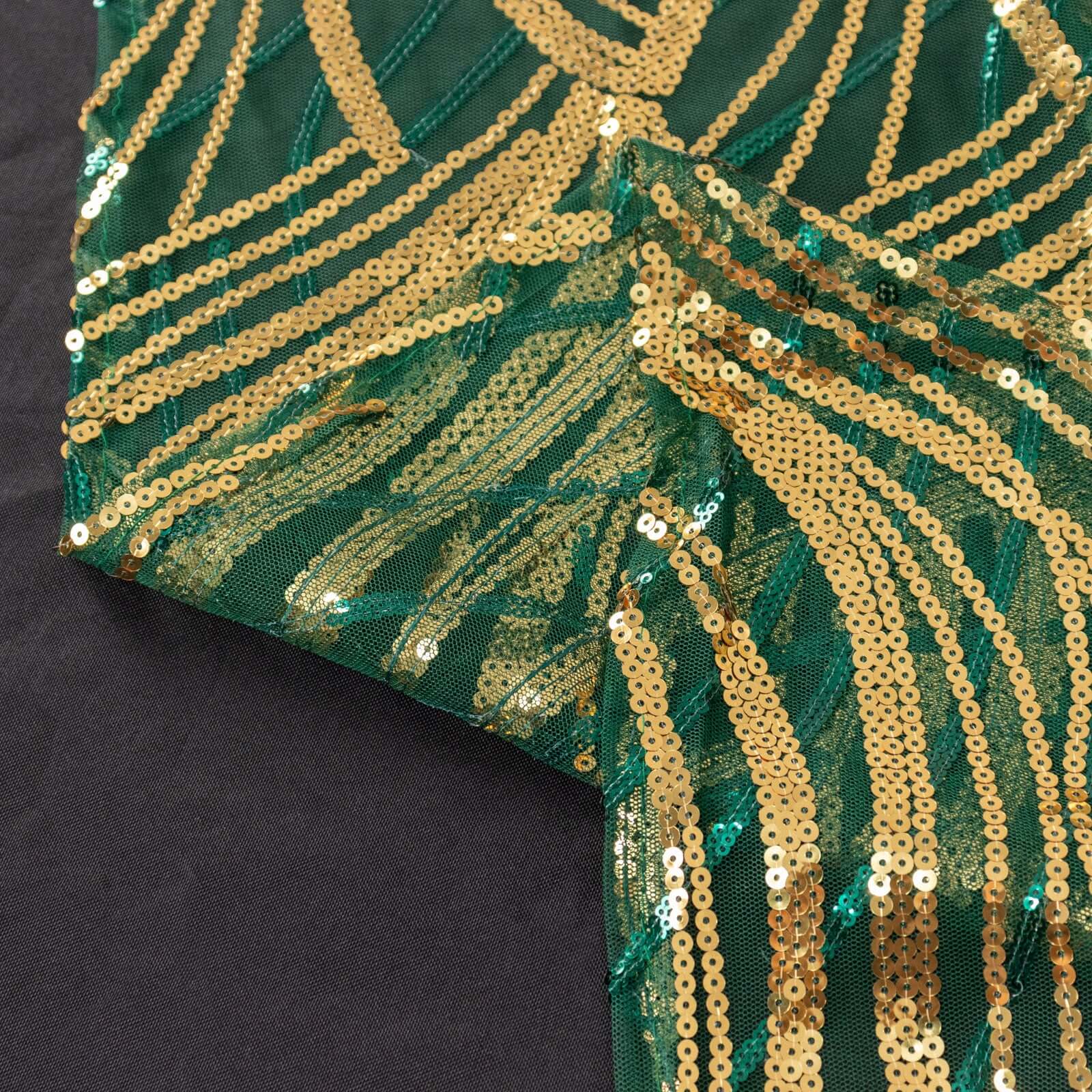 Mesh 72"x72" Table Overlay Square Tablecloth Hunter Emerald Green - Wave Embroidered Sequins Table Topper